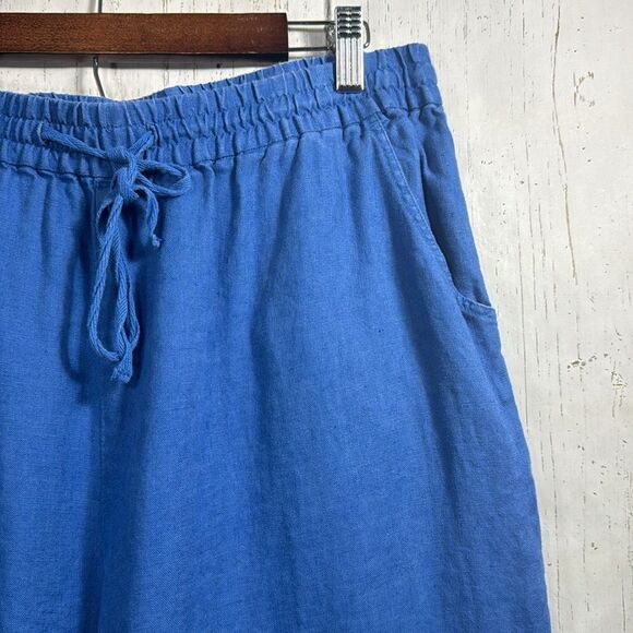 Soft Surroundings  Linen Elastic Waist Pockets Beachy Coastal Blue Pull On Pants - Picture 4 of 13